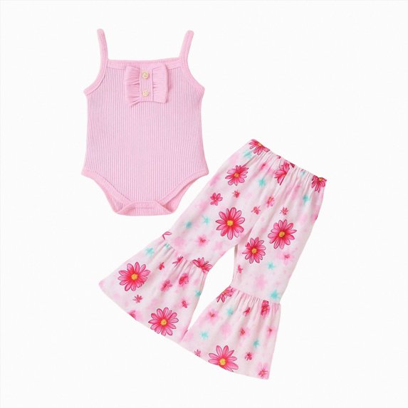 Toddler Baby Girl Summer Outfit Halter Top Bell Bottoms Flare Pant 2Pcs Infant Newborn Clothes