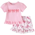 thumbnail image 1 of Toddler Baby Girl Summer Outfit Princess Embroidered Ruffled Puff Sleeve Tops Shorts Set 2Pcs Infant Clothes Kids Clothes, 1 of 7