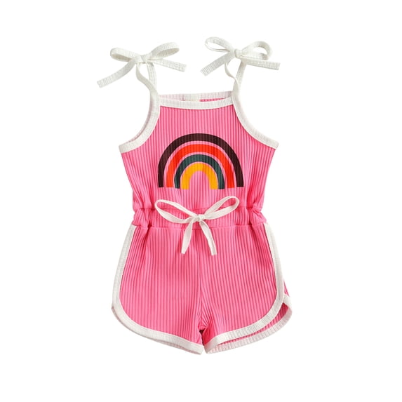 Toddler Baby Girl Summer Outfit Rainbow Romper Tie-Up Strap Halter Jumpsuit Infant Summer Sling One Piece Bodysuit