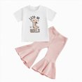 thumbnail image 1 of Toddler Baby Girl Summer Outfit Toddler Girl Western Outfit Let's Go Girls Cowboy Boot Print Ruffle Flare Pants Summer Casual Clothing Set, 1 of 4