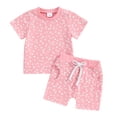 thumbnail image 1 of Toddler Baby Girl Summer Outfits Daisy Floral Print Short Sleeve T-Shirt Top and Shorts Set Cute Summer Clothes, 1 of 7