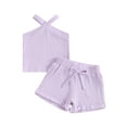 thumbnail image 1 of Toddler Baby Girl Summer Outfits Ribbed Sleeveless Cross Halter Tank Tops + Shorts Set Infant Cute Clothes, 1 of 7