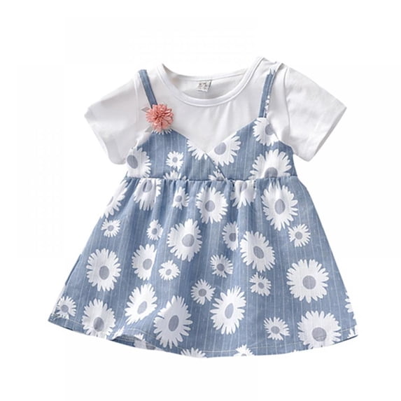 Toddler Baby Girl Sundress Tutu Dress Summer Fake Suspender Skirt Top Princess Birthday Party Dresses with Flower Bow