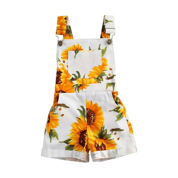Toddler Baby Girl Sunflower Print Overalls Shorts with Pocket Suspender Trousers Cute Summer Clothing Outfit