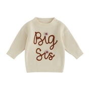 WEITIAN Toddler Baby Girl Sweater Big Sister Long Sleeve Knit Pullover Top Sister Outfits Fall Winter Clothes
