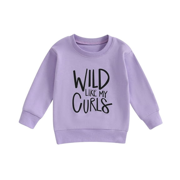 Toddler Baby Girl Sweatshirt 1Y 2Y 3Y 4Y 5Y 6Y Wlid Like My Curls Letter Printed Pullover Fall Winter Clothes