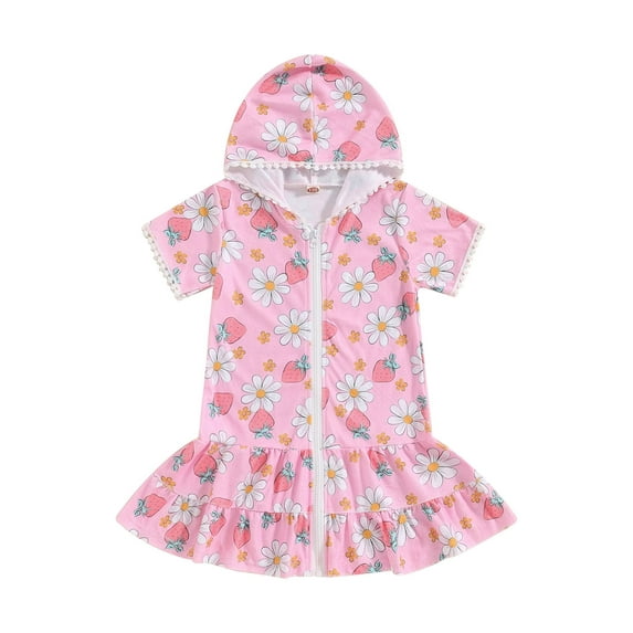 Toddler Baby Girl Swim Cover Up Towel Terry Swimsuit Wraps Zip Up Bathing Suit Robe Pool Beach Coverup