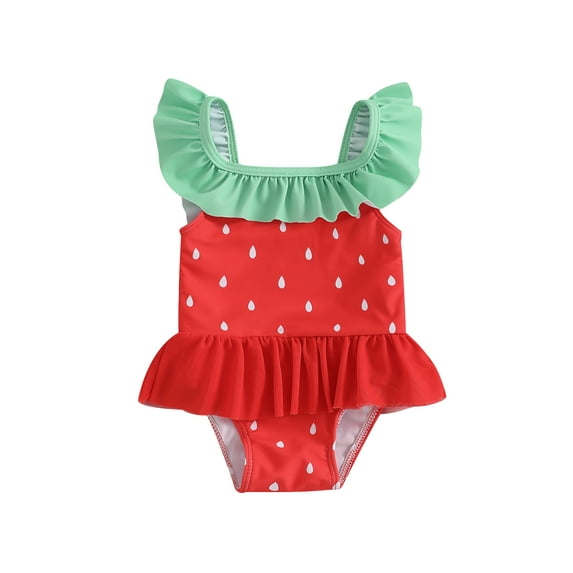 Toddler Baby Girl Swimsuit 3 6 12 18 24 Months 2T 3T Cute Watermelon Print Sleeveless Square Neck Ruffle Bathing Suit Summer Baby Swimwear