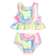 Toddler Baby Girl Swimsuit Sleeveless Ruffle Polka Dot Swimwear Two Pieces Bikini Set Beachwear