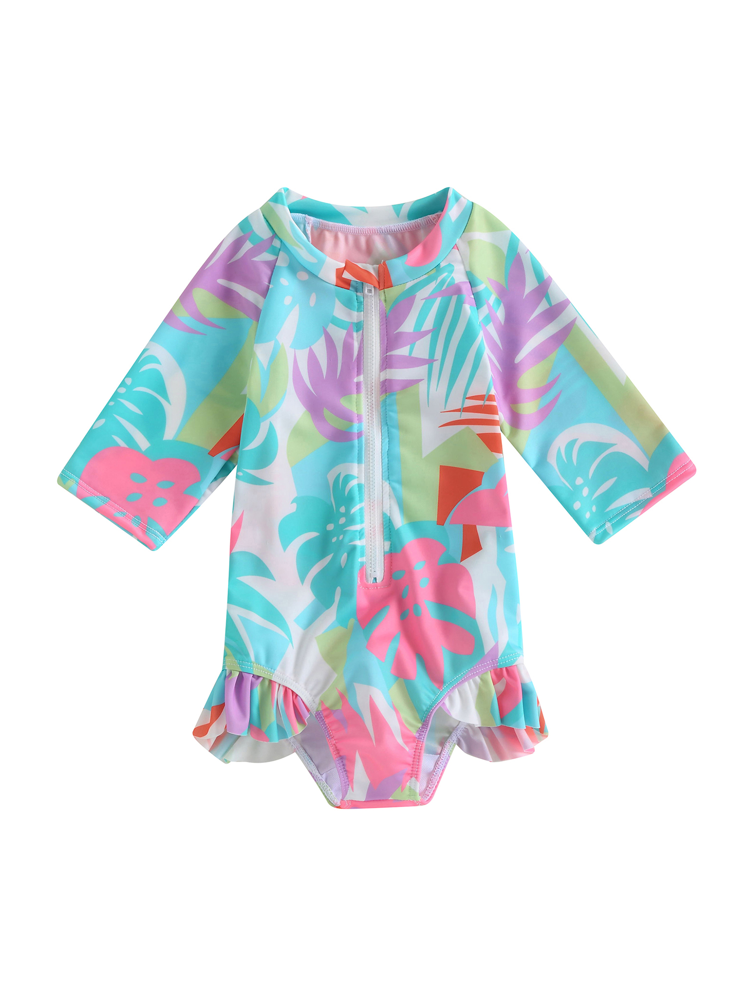 Toddler Baby Girl Swimsuit Zipper Rash Guard Bathing Suit Floral