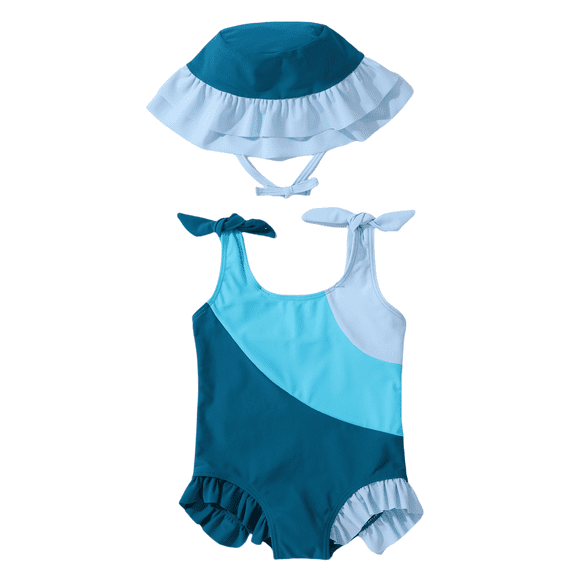 Ardorlove Toddler Baby Girl Swimsuit with Cap Color Block One-Piece Swimwear Sleeveless Bikini Little Girl Swimwear Bathing Suits for Girls 18M-5T