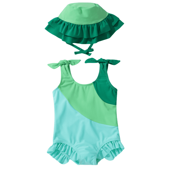 Ardorlove Toddler Baby Girl Swimsuit with Cap Color Block One-Piece Swimwear Sleeveless Bikini Little Girl Swimwear Bathing Suits for Girls 18M-5T