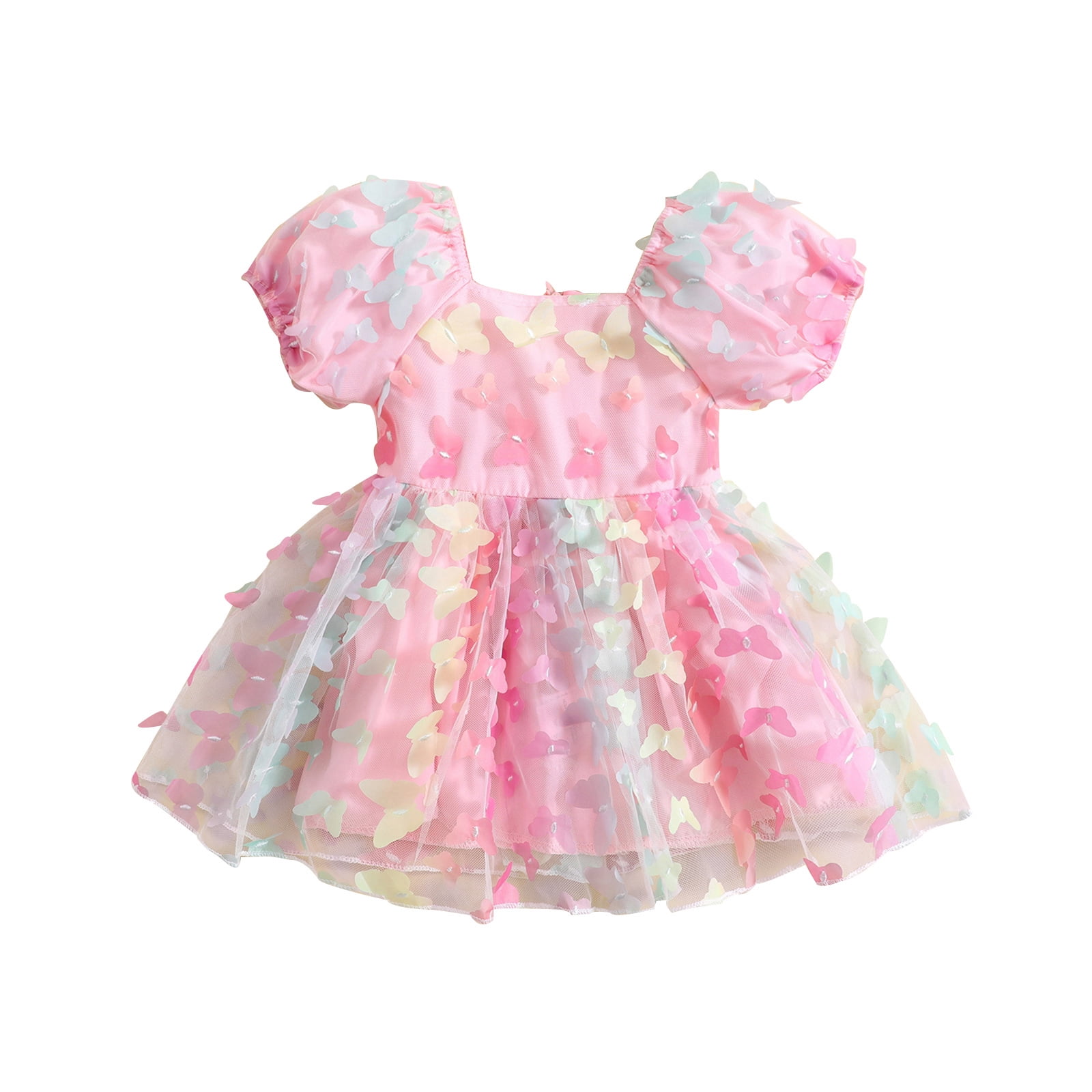 Toddler Baby Girl Tulle Tutu 1Y 2Y 3Y 4Y 5Y Sleeveless/Puff Sleeve 3D