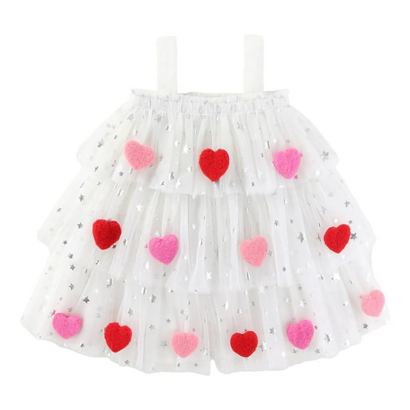 Toddler Baby Girl Valentine Outfits - Sleeveless Valentine Dresses Star Heart Red Pink Kids Clothes