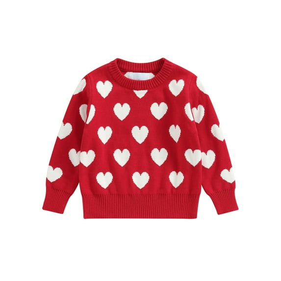 Toddler Baby Girl Valentine's Day Outfit Fall Winter Love Heart Printing Knitted Pullover Sweater