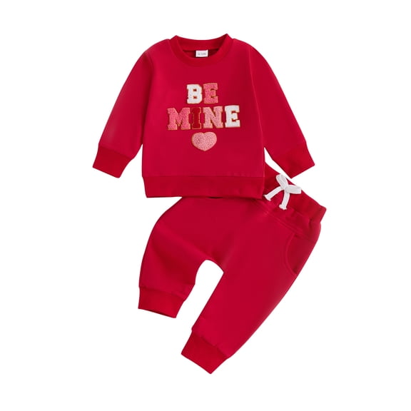 Toddler Baby Girl Valentines Day Outfit Letter Embroidery Long Sleeve Sweatshirt Tops Long Pants Spring Fall Clothes