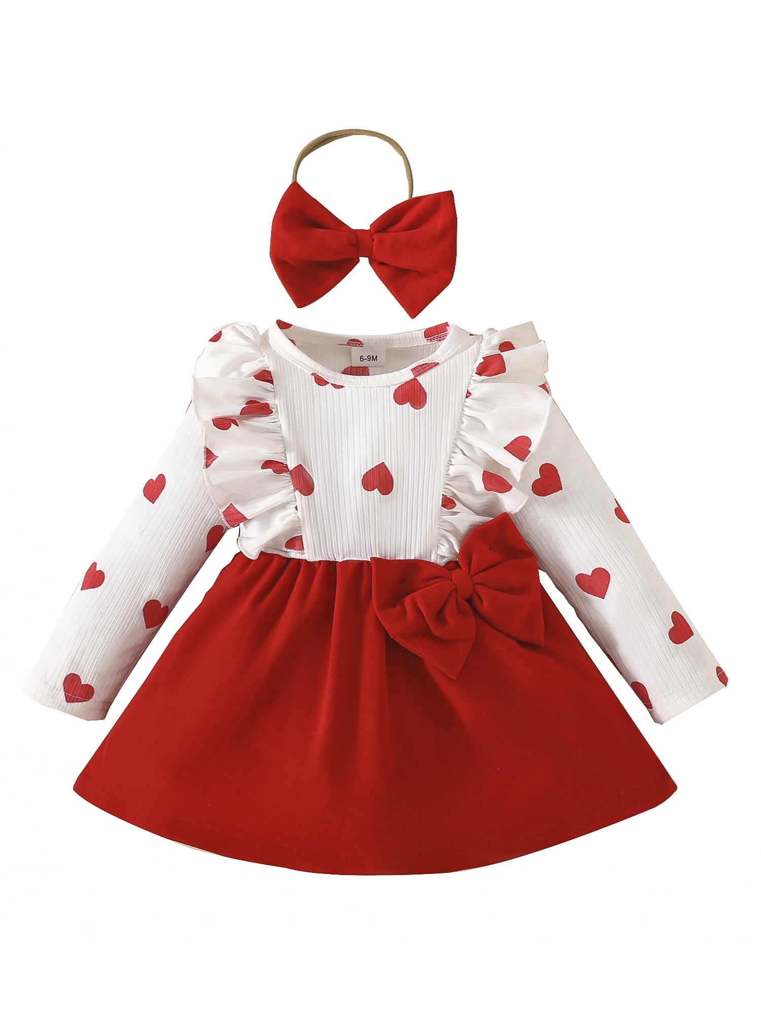 Toddler Baby Girl Valentines Day Outfit Ruffle Patchwork Long Sleeve ...