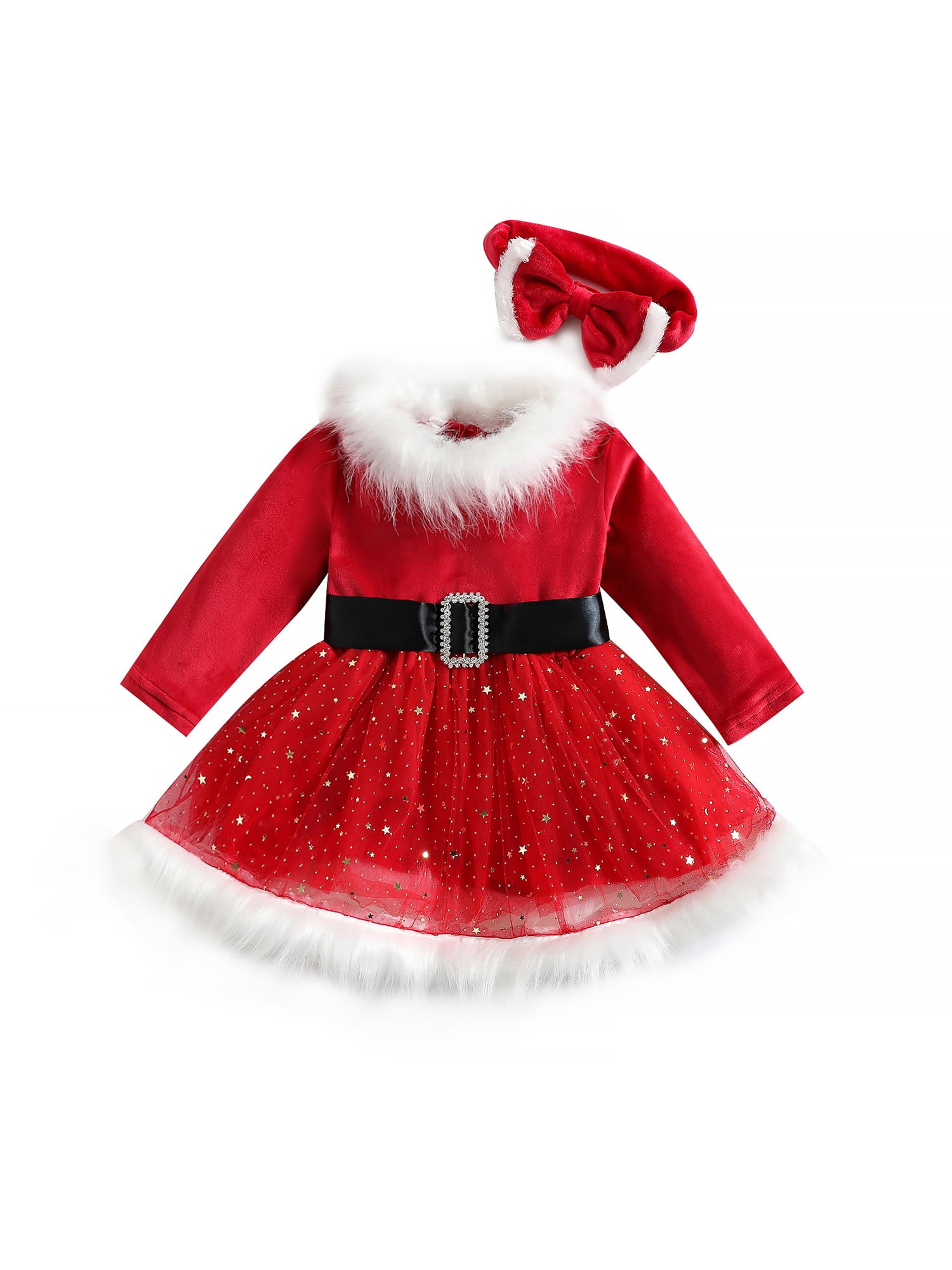 Toddler Baby Girl Velvet Christmas Dress 3Pcs Set Long Sleeve Princess ...