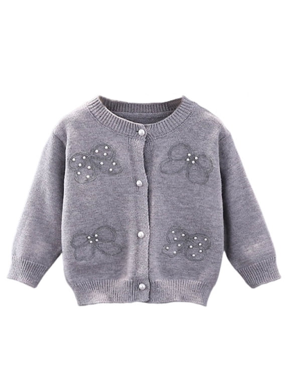 Toddler Baby Girl Warm Sweater Cardigans Long Sleeve Knitted Sweatshirt Pullovers Button Down Knit Jackets Jumpers Chunky Knitwear Winter Clothes Gray 3-4 Years
