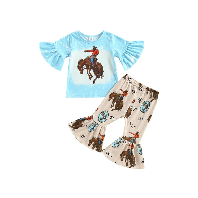 Toddler Baby Girl Western Clothes Kids Short Sleeve Horse Print TShirt