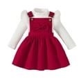 thumbnail image 1 of Toddler Baby Girl Winter Outfits Long Sleeve Pullover Ribbed Sweater Bow Design Overall Dresses Suspender Skirt Set Fall Winter Clothes Toddler Christmas Party Wear, 1 of 9