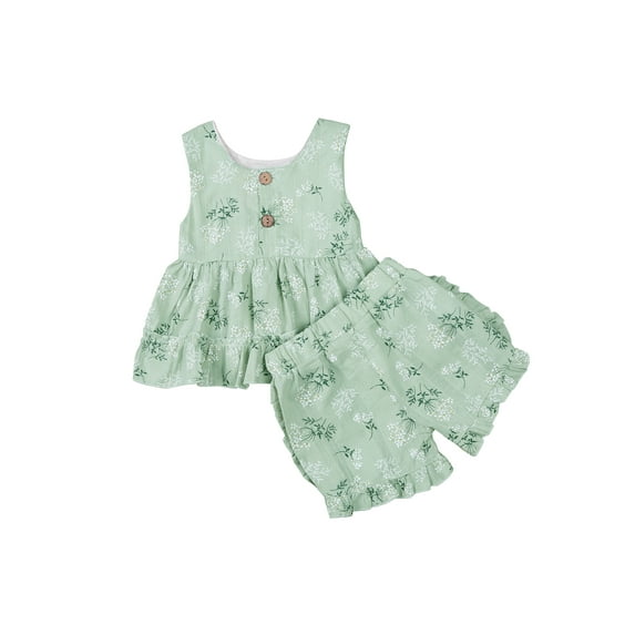 Toddler Baby Girl’s Ruffles Floral Printed Sleeveless Tops and Short Pants