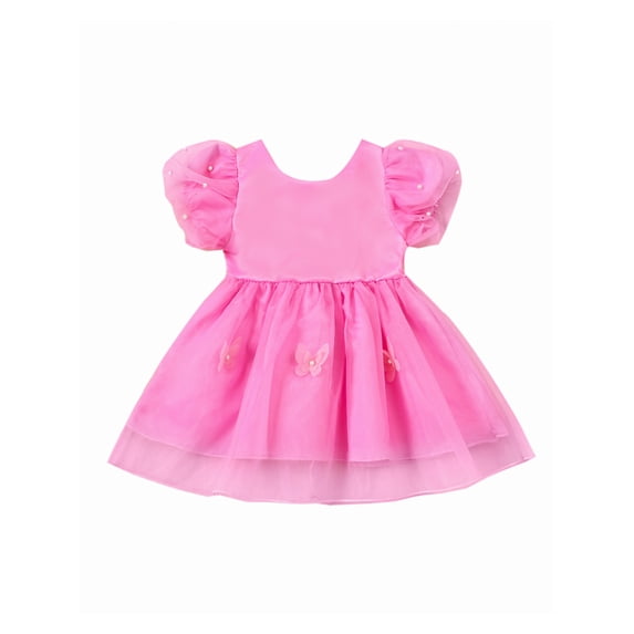 Toddler Baby Girls Summer Dress, Short Sleeve Crew Neck Pearls Tulle A-line Dress