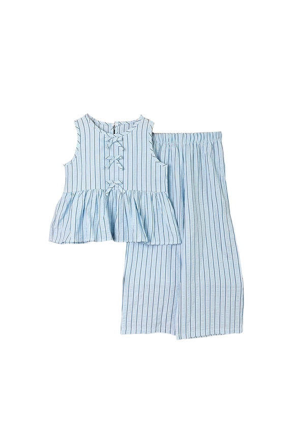 Toddler Baby Girlsā 2-Piece Outfit Set Ruffle Detail Tank Top with Bow Knot and Wide Leg Pants Set for Summer