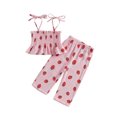 thumbnail image 1 of Toddler Baby Girls 2 Piece Outfits 6 12 18 24 Months 2T 3T 4T Strawberry Print Tie up Strap Camisole and Wide Leg Pants Set Baby Summer Clothes, 1 of 9