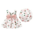thumbnail image 1 of Toddler Baby Girls 2PC Outfits Dress Cute Strawberry Printed Sleeveless Big Bow Dress and Soft Sun Hat Summer Flowy Beach Dresses Two Piece Sets, 1 of 3