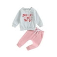 thumbnail image 1 of Toddler Baby Girls 2PCS Pants Clothing Sets0 6 12 18 24 Months 2T 3T  Long Sleeve Letter Print Pullover Tops and Drawstring Pants Outfits, 1 of 8