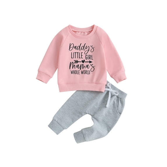 Toddler Baby Girls 2PCS Pants Clothing Sets0 6 12 18 24 Months 2T 3T Long Sleeve Letter Print Pullover Tops and Drawstring Pants Outfits
