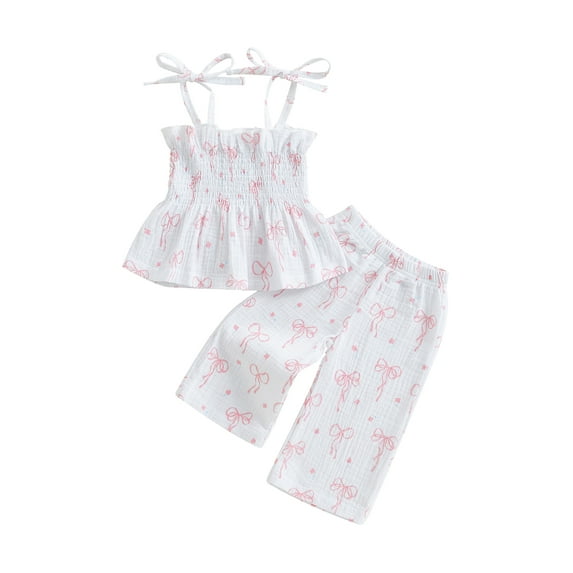 Toddler Baby Girls 2PCS Summer Clothing Sets 6 9 12 18 24 Months 2T 3T Sleeveless Bow Print Cami Tank Tops Elastic Band Pants Outfits