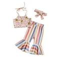 thumbnail image 1 of Toddler Baby Girls 3Pcs Summer Outfits, Sleeveless Halter Tops Striped Bell Bottoms Headband Set, 1 of 9
