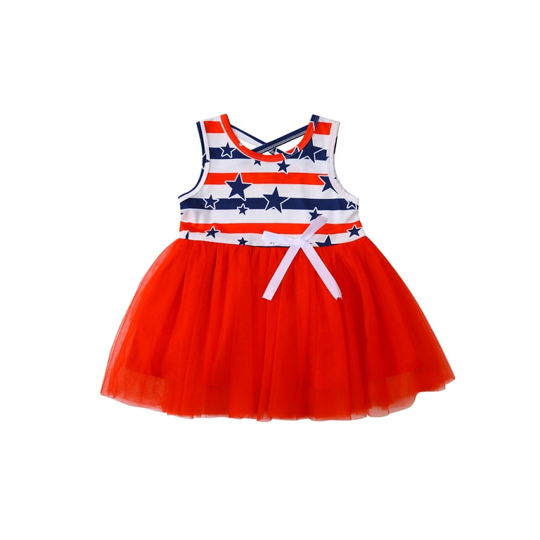 Toddler Baby Girls 4th of July Dress Sleeveless Tutu Dress Stars Stripes  Princess Party Tulle Dresses
