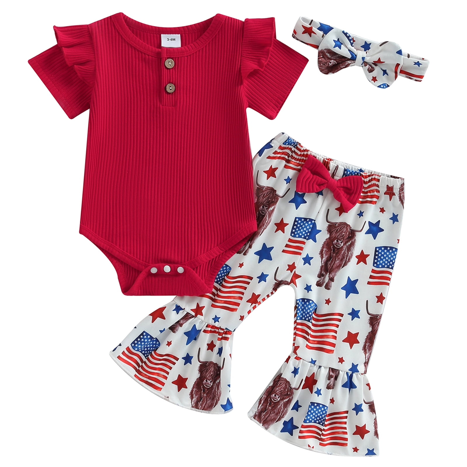 Toddler Baby Girls 4th of July Outfits Set Letter TShirt Tops Star