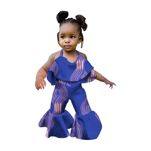 Toddler Baby Girls African Clothes Summer Bell Bottom Jumpsuit Kids Ankara Backless Suspenders Overalls Jumpsuit