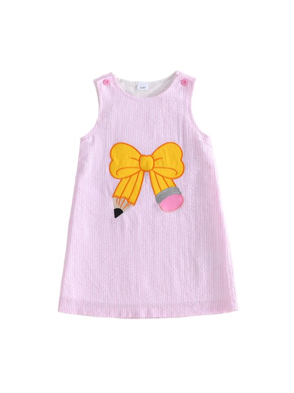 Toddler Baby Girls Back to School Dress Embroidery Sleeveless Round Neck A-Line Dress