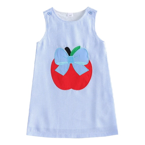 Toddler Baby Girls Back to School Dress Embroidery Sleeveless Round Neck A-Line Dress