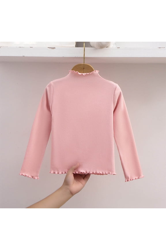 Toddler Baby Girls Basic Solid Color Turtleneck Ribbed T-Shirt Warm Long Sleeve Knit Top Clothes