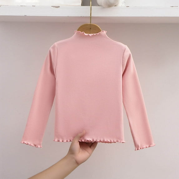 Toddler Baby Girls Basic Solid Color Turtleneck Ribbed T-Shirt Warm Long Sleeve Knit Top Clothes