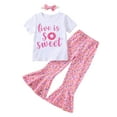 thumbnail image 1 of Toddler Baby Girls Birthday Outfits Sweet Three/Four/Fiove Sweet Romper Shirts Doughnut Flared Pants Headband Set, 1 of 7