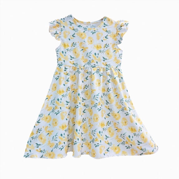 Toddler Baby Girls Boho Ruffled Sleeveless Kids Cute Print Summer Beach Floral Dress