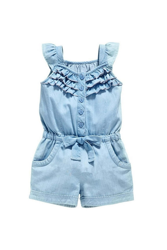 Toddler Baby Girls Boy Clothes Summer Romper Denim Blue Cotton Washed Jeans Sleeveless Bow Jumpsuit Kids Summer Outfits