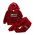 thumbnail image 1 of Toddler Baby Girls Boys Autumn Winter Letter Cotton Long Sleeve Pants Hooded Sweatshirt Set Clothes, Size 12 Months-7 Years, 1 of 2