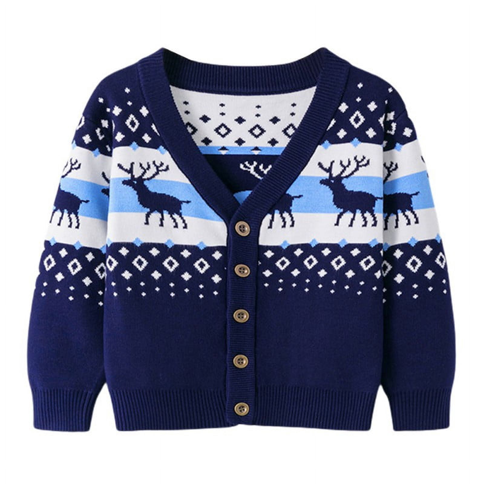 Toddler Baby Girls Boys Button-up Knitted Sweater Kids Christmas