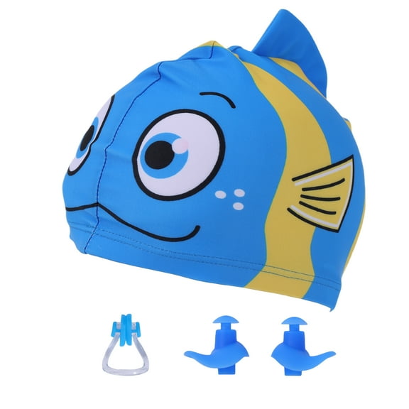 Ardorlove Toddler Baby Girls Boys Cartoon Fish Swim Caps With Nose Clip and Ear Plug, Kids Elastic Swimming Hats Waterproof Stretchy Swim Bathing Caps Keep Hair Clean Dry 1-5T