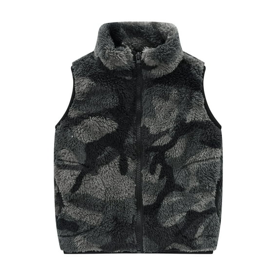 Toddler Baby Girls Boys Fall Sherpa Fleece Vest Jacket Camouflage Print Sleeveless Zip Up Outerwear Kids Winter Warm Vest Coat