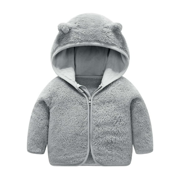 Toddler Baby Girls Boys Fleece Jacket Bear Ears Full Zip Hoodie Coat Faux Fur Fuzzy Sherpa Thicken Warm Fall Winter Outwear