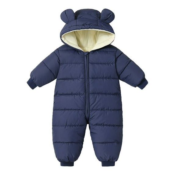 Toddler Baby Girls Boys Hooded Puffer Romper Winter Warm Solid Color Zipper Puffer Romper Snowsuit Comfy Windproof Puffer Romper